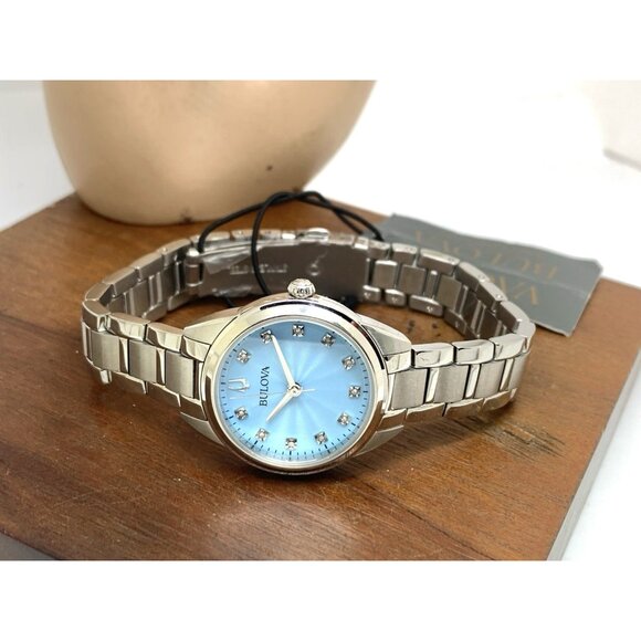 Bulova Women's Watch 96P250 Sutton Quartz Blue Dial Diamond Silver Steel 28mm - Picture 7 of 13